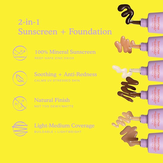 Tower 28 Beauty SunnyDays SPF 30 Tinted Mineral Sunscreen - For Sensitive Skin - 2-in-1 Facial Broad Spectrum UVA/UVB Protection + Foundation – Shade 50 SUNSET, 1 Fl Oz