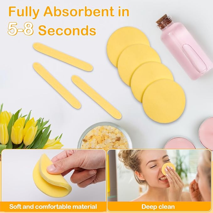 84 Pcs Facial Sponge Compressed, Luxiv Face Cleansing Sponge for Estheticians Compressed Makeup Sponge Round Wash Face Sponges for Women Compress Exfoliating Removal Sponge (Yellow)