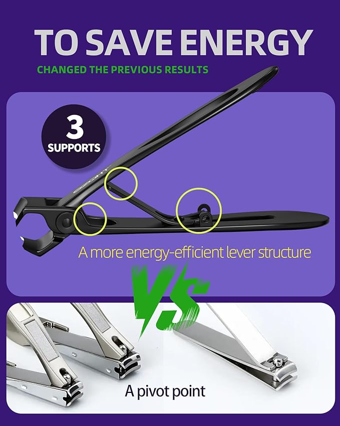 SZQHT Ultra Wide Jaw Opening Nail Clippers Set, Toenail Clippers for Thick Nails, Heavy Duty Nail Cutter, Stainless Steel Toe Nail Clippers for Seniors, Men & Women Manicure,Pedicure,Big(Black)