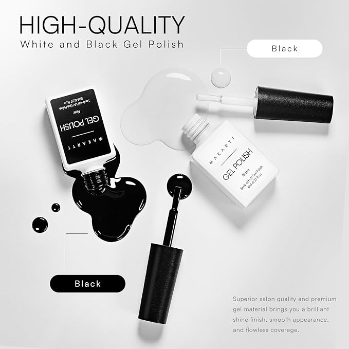 Makartt Gel Nail Polish Kit: Black White Nail Polish Set Noir & Blanc Soak Off Nail Gel Polish LED Required UV Gels Polish Kit Black Nails White Gel Paint for Nail Art Salon Home DIY 2Pcs