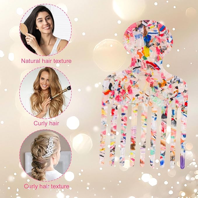 Wide Tooth Hair Pick Comb for Curls, 12cm/4.72in Detangling Lifting Comb Long Tooth Afro Pick Hair Styling Tool for Women Men Barber Supplies (Colored)