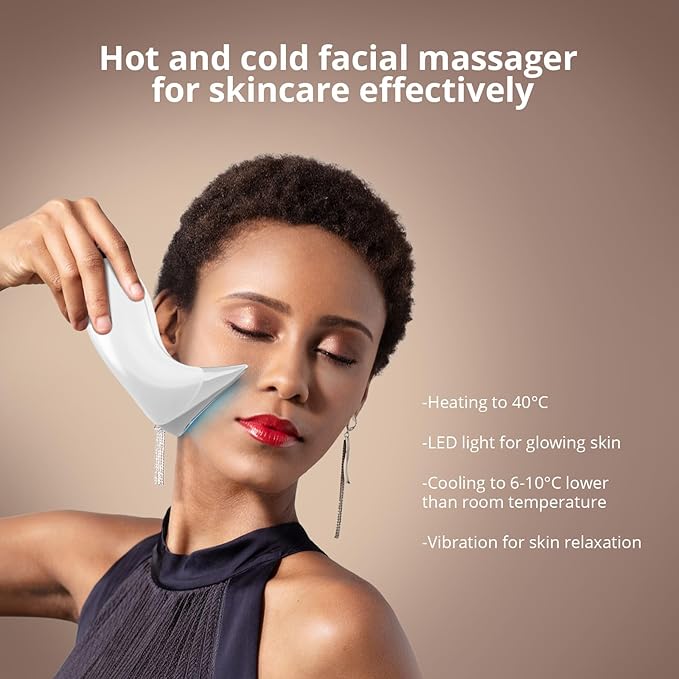 Ms.W Red Light Neck Face Massager, Facial Massager with Hot & Cold Modes for Skin Care, Vibration for Skin Tightening and Rejuvenation（White）