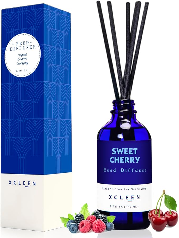 Reed Diffuser Set, Sweet Cherry Oil Diffusers with 6 Rattan Sticks, Home Fragrance Reed Diffuser for Home, Bathroom Decor