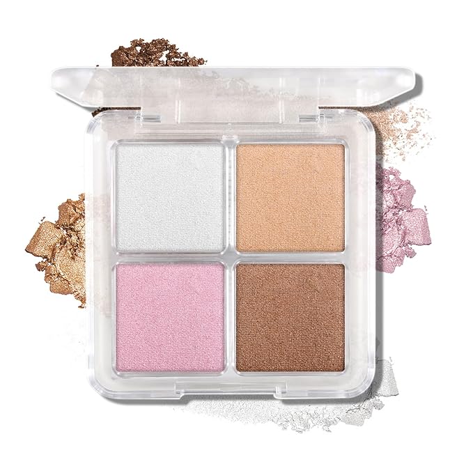 Boobeen Blush and Highlighter Palette- 4-color Metallic Shimmer Shadow Powder, Illuminator Makeup Set for Shading, Highlighting & Defining the Face