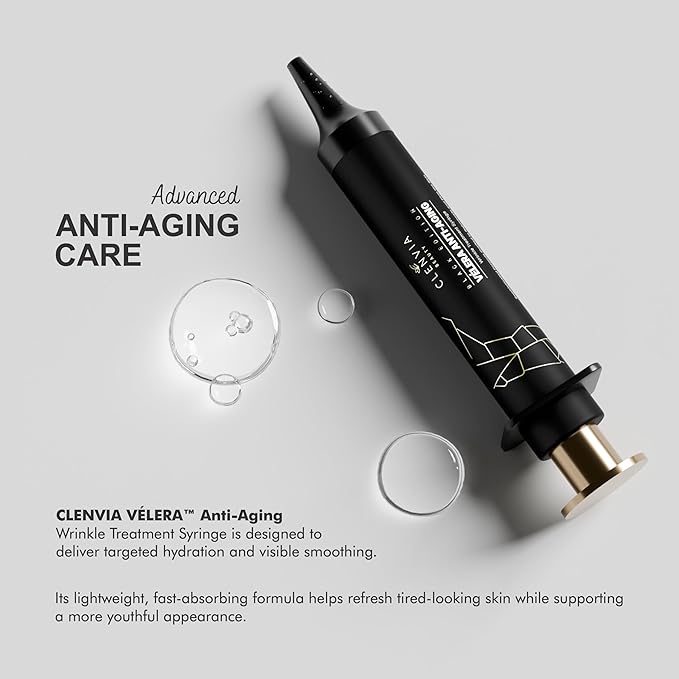 Vélera Anti-Aging Wrinkle Treatment Syringe – Black Edition by Clenvia Beauty – Advanced Line-Reduction & Skin-Firming Formula with Cucumber & Rhodiola – 10ml Precision Applicator