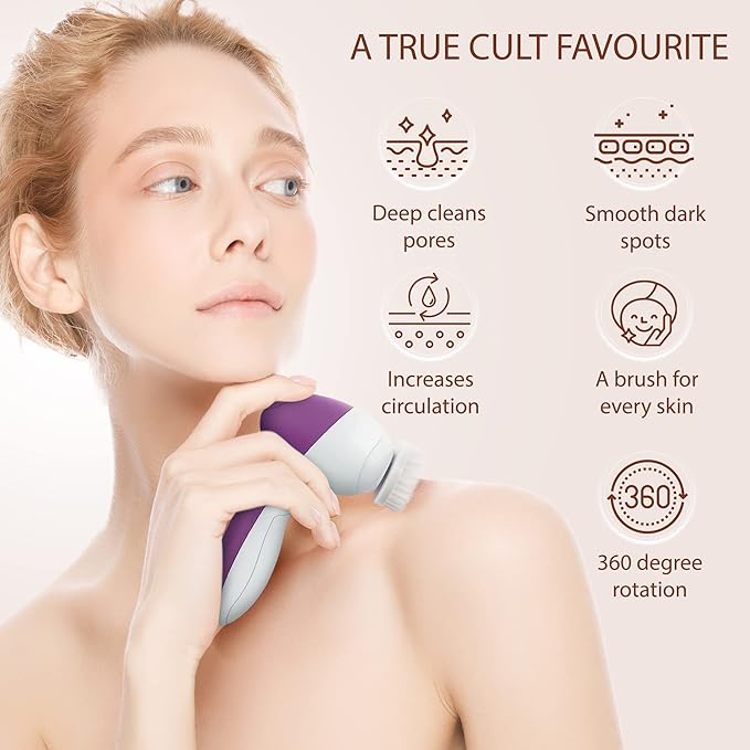 Facial Cleansing Brush Face Scrubber Exfoliating Cleaning Skin Care Cleanser Wash Women Girls Electric Beauty Powered Exfoliator Skincare Spin Tools Scrub Washer Self Care by VISOFO (Amethyst)