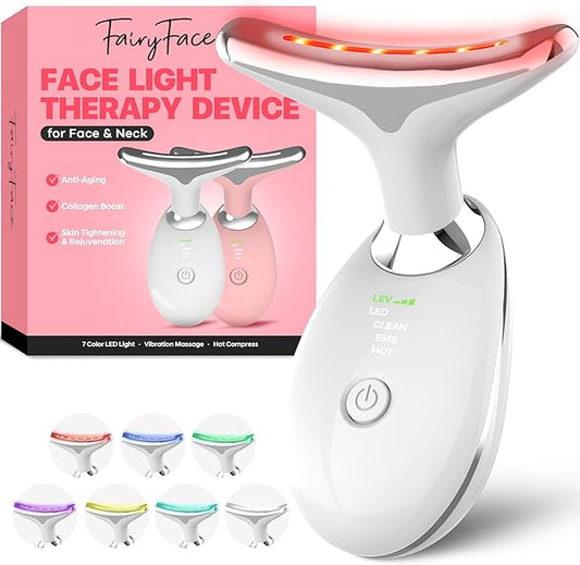 Face and Neck Massager Tool with Red Light Therapy, LED Light Therapy Device for Face and Neck, Facial & Neck Care Tool for Skin Revitalization, Relaxation, Even Tone, Smoother-Looking Skin