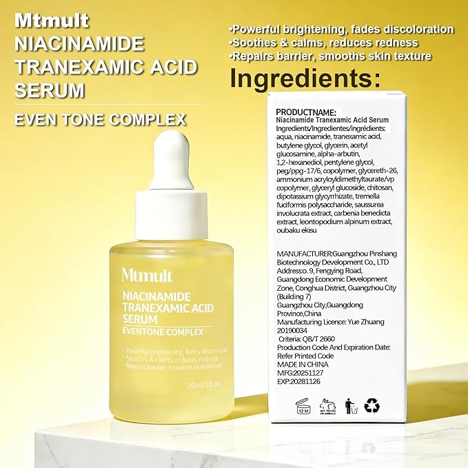 Mtmult Tranexamic Acid Serum - Tranexamic Acid for Face | Hyperpigmentation Treatment with Niacinamide, Stem Cell Serum for Face & Niacinamide, 1.01 fl.oz