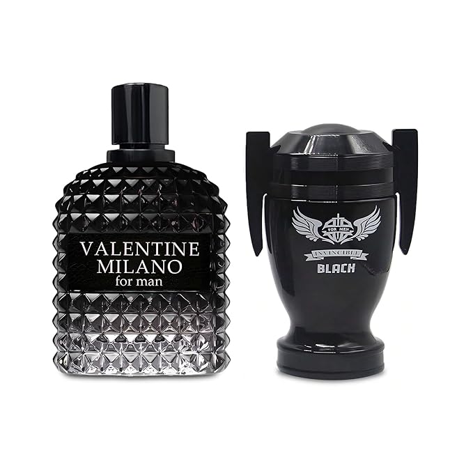 2PCS Valentine Milano/Invincible Black Eau De Toilette for Men-Fresh,Romantic Scent Perfume for Men 3.4 Fl Oz Each Mens Cologne For All Skin Daily Used