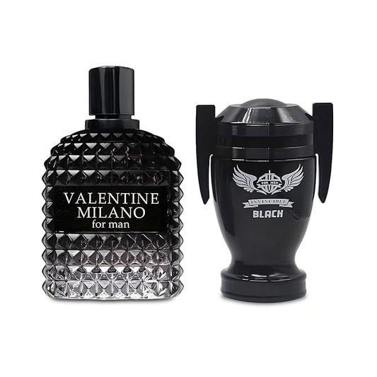 2PCS Valentine Milano/Invincible Black Eau De Toilette for Men-Fresh,Romantic Scent Perfume for Men 3.4 Fl Oz Each Mens Cologne For All Skin Daily Used