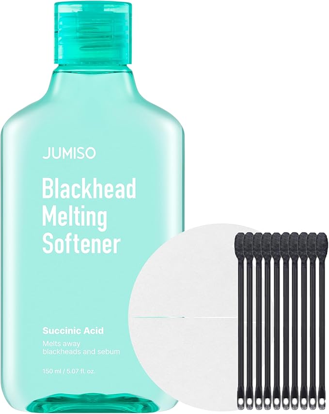 JUMISO Blackhead Melting Softener Kit (150ml/5.07 fl oz + 40 Pads + 10 Swabs) – Succinic Acid + PHA Pore Solution, Gently Dissolves Sebaceous Filaments & Strawberry Nose (No Pulling Strips)