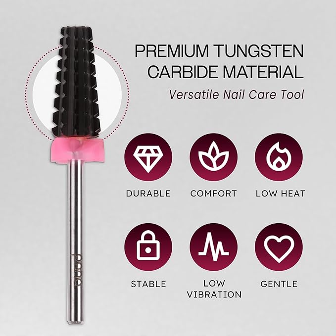 PANA 3/32" Shank 5-in-1 Nail Carbide Bit - (Triple Coarse - 3X Coarse Grit, DLC Black) - Two Way Rotate use for Both Left and Right Handed Fast remove Acrylic or Hard Gel Machine