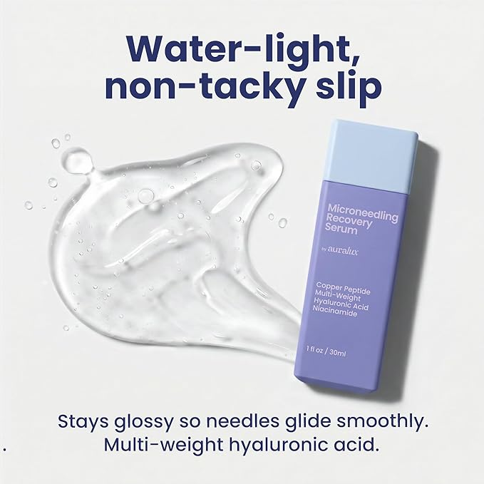 Microneedling Serum for Dermarollers & Microneedling Devices – Glide + Recovery in One Step – Copper Peptide, Matrixyl 3000, Multi-Weight Hyaluronic Acid, Niacinamide, Centella & Arnica – 1 fl oz
