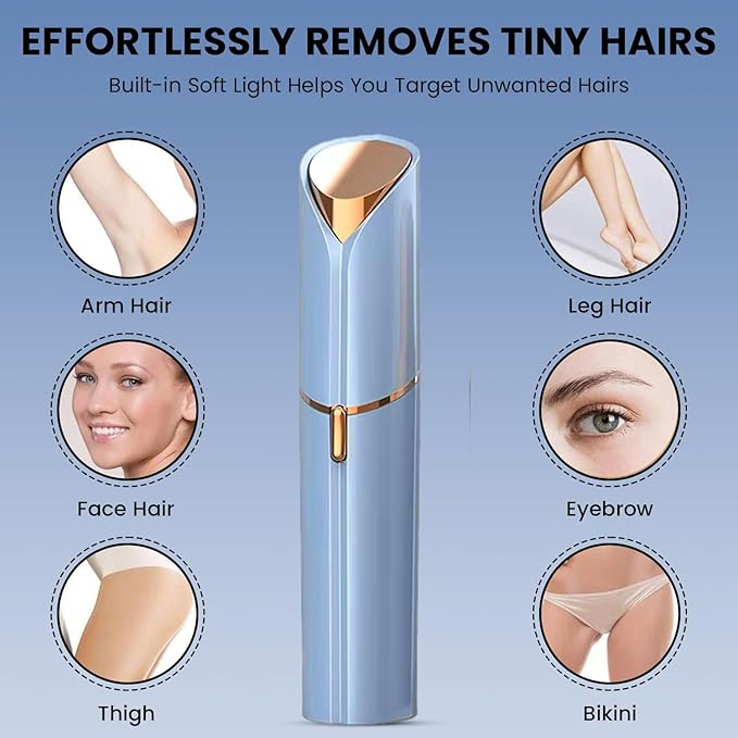 Facial Hair Remover for Women – Electric Face Razor with Light, Hair Removal for Upper Lip, Chin & Cheeks – Color Blue