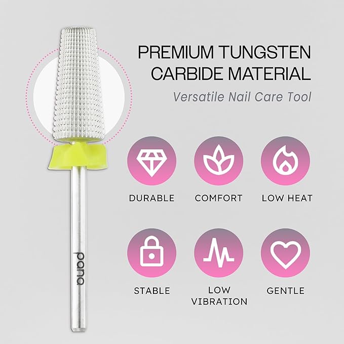 PANA Nail Carbide 5 in 1 Bit - Two Way Rotate use for Both Left and Right Handed - Fast remove Acrylic or Hard Gel - 3/32" Shank - Manicure, Nail Art, Drill Machine (Extra Fine - XF, Silver)