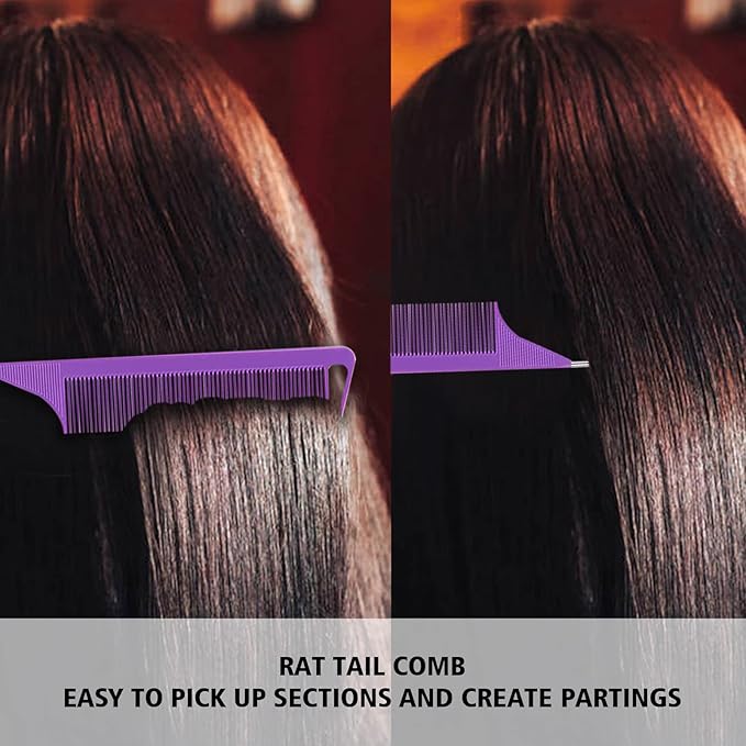 3 Pieces Hair Styling Comb Set Teasing Brush Rat Tail Comb Edge Brush for Edge&Back Brushing, Combing, Slicking Hair for Women (Purple)