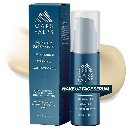 Oars + Alps Vitamin C Serum for Face, Anti Aging Face Serum with Vitamin C, Hyaluronic Acid, and Vitamin E, All Skin Types, Targets Wrinkle, Dark Spots, Lines, Uneven Tone, TSA Friendly, 0.8oz