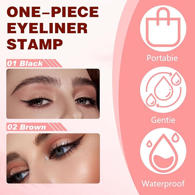 2pcs Gel Eyeliner Pencil Set, New Foldable Eye Liner Stamp for Perfect Wings, Smudge Proof & Waterpoof Liners Tool Pen (Brown)
