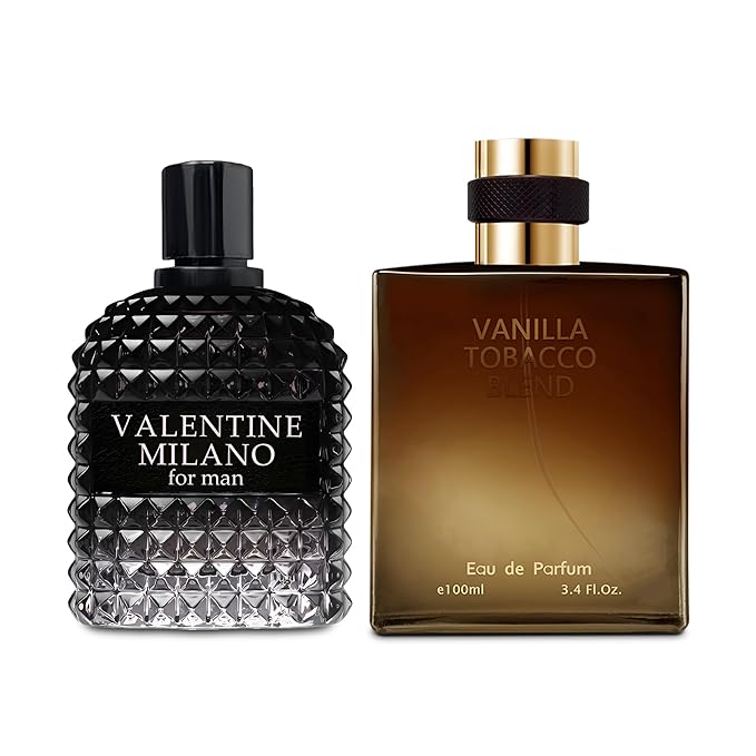 Valentine Milano/Vanilla Tobacco 2PCS Eau De Toilette for Men-Fresh, Romantic Scent Perfume for Men 3.4 Fl Oz Each Mens Cologne For All Skin Daily Used