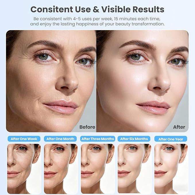 7 Color Light Face and Neck Massager Tool of Double Chin Reducer, Facial Massager with Adjustable Vibration and Thermals for Wrinkles Face Sculpting Tool with Base (White)