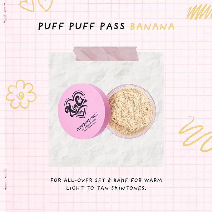 KimChiChic Beauty Puff Puff Pass Set and Bake Setting Powder for Makeup, Extra Fluffy Loose Face Powder Poof, Soft Natural Face Makeup for Uneven Skin Tone, 02 Banana