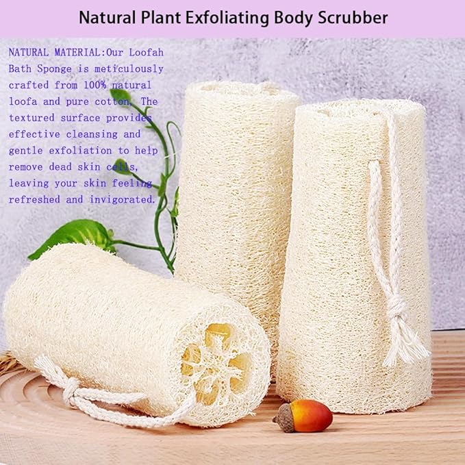Natural Loofah Exfoliating Body Scrubber,Bath Shower Loofah Sponge for Women and Men,Made with Biodegradable Shower luffa Sponge,for Body That Gets You Clean(3 PC)