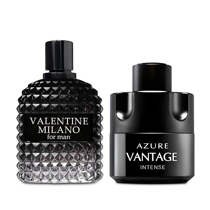Valentine Milano/Vantage Intense 2PCS Eau De Toilette for Men-Fresh, Romantic Scent Perfume for Men 3.4 Fl Oz Each Mens Cologne For All Skin Daily Used