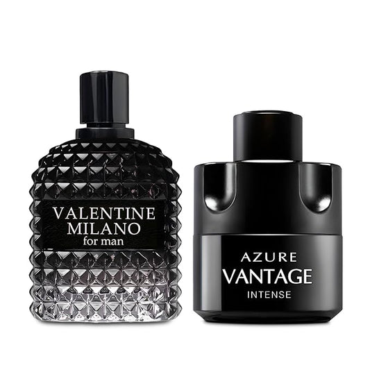 Valentine Milano/Vantage Intense 2PCS Eau De Toilette for Men-Fresh, Romantic Scent Perfume for Men 3.4 Fl Oz Each Mens Cologne For All Skin Daily Used