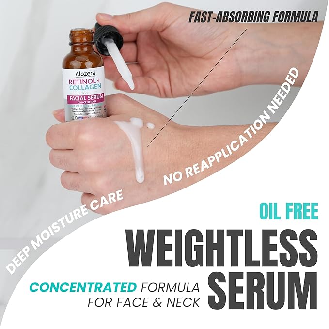 Alozera Hyaluronic Acid Body Lotion (2-Pack) and Retinol Collagen Serum with Aloe, Ceramides and Stem Cells – Hydrating and Firming Skincare Duo for Face, Neck and Body, Lightweight, Fragrance-Free, M