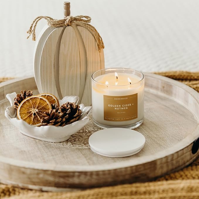 Calyan Wax Co. Holiday 3 Wick Scented Candle Gift Set - 4 Luxury Winter Scented Candles - 43 Hour Burn - 3 Wick Non Toxic Soy Wax Candles - Long Lasting Large Glass Jar Candle for Home - 14.9oz