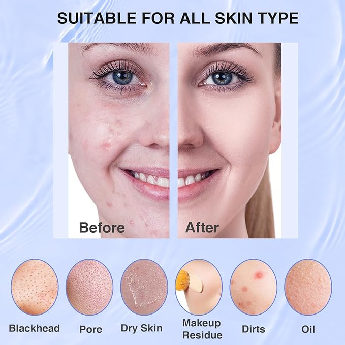 Silicone Face Scrubber, Waterproof Electric Facial Cleansing Brush for Men & Women, Rechargeable Face Scrubber with 5 Modes for Deep Cleansing, Exfoliating, Massage (Blue)