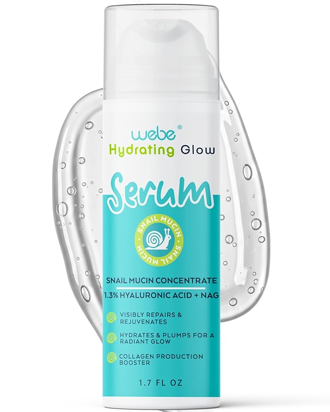 WEBE Naturals Snail Mucin 94% Hydrating Glow Serum | 1.3% Hyaluronic Acid & N-Acetyl Glucosamine | Collagen Boosting, Plumping, Anti Aging, Intense Moisturizing Serum for Radiant, Dewy Skin