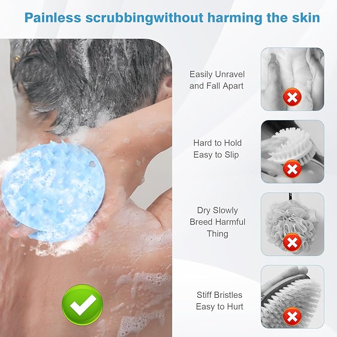 Upgraded Version Silicone Body Scrubber,Double-Sided Design Body Brush Silicone Body Scrubber Exfoliating Body Brushes for Suitable showering all skin types,Environmentally friendly silicone loofah