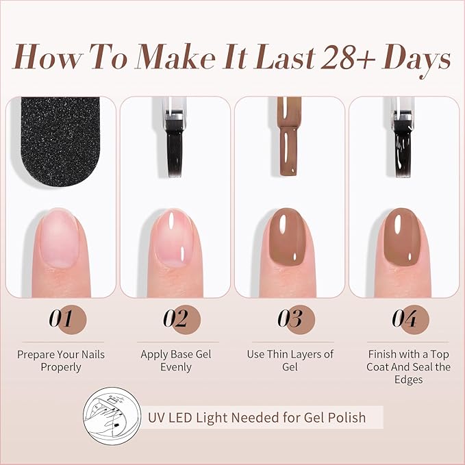 Born Pretty Jelly Gel Nail Polish Fall Winter Brown Nude Dark Wine Red Sheer Gel Nail Polish, Crystal Transparent Gel Polish Nail Art Manicure DIY Salon and Home 7ML 6PCS