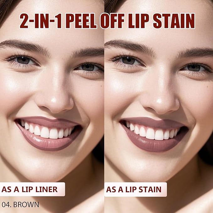 Lip Liner Stain Peel Off with Tweezer, Long Lasting Matte Lip Tattoo, Highly Pigmented Color Lip Makeup, Waterproof, Transfer-proof Lipstain for Women, for All Skin Types