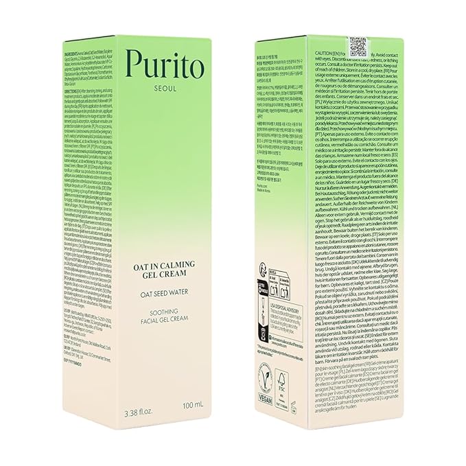 PURITO Oat In Calming Gel Cream, 77% Oat Seed Water Lightweight Water-Gel Face Moisturizer, Non-Comedogenic, Fragrance-Free, Vegan Korean Skincare, Sensitive & Blemish-Prone Skin, 100 mL