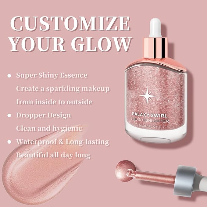 Liquid Highlighter Makeup, Long Lasting Multifunctional Luminous Glow Stick, Sparkly Glitter Body Face Shimmer Liquid Luminizer Sticks, Waterproof, Smooth, Blendable Cream Illuminator 04#