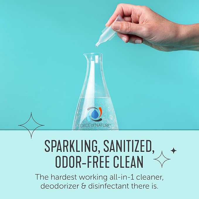 Force of Nature Multi-Purpose Cleaner, Disinfectant & Deodorizer Starter Kit - All Purpose Cleaning Spray with Reusable Bottle, 5 Refills - EPA Registered, Toxin-Free Cleaning Supplies
