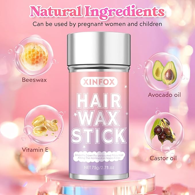 Hair Wax Stick, Slick Back Hair Brush, Wax Stick for Flyaways, Rat Tail Comb Edge Brush Styling Tool Set Accessories for Women Girls(Black)