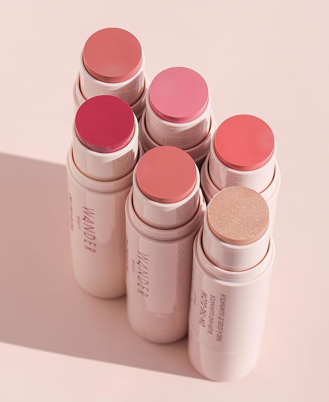 Wander Beauty On-the-Glow Blush and Illuminator - Bare/Nude Glow - 7-in-1 Hydrating Cream Blush & Highlighting Stick - Stick Blush for Cheeks, Lip, Face & Body - Highlighter Makeup & Blush - 0.4 oz