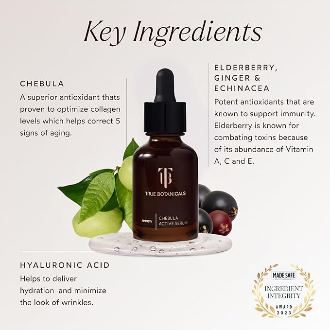 True Botanicals Chebula Active Serum | Anti-Aging Face Serum | Reduces Appearance of Fine Lines & Wrinkles | Optimizes Skin Collagen Levels | Dermatologist Tested, Vegan, All Natural |1 fl oz | 30 ml