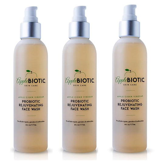 Apple Cider Vinegar Natural Face Wash 3 PK: Exfoliating Gel Foaming Facial Cleanser For Men, Women and All Skin Types. Cleanses Oily Skin, Calms Acne Breakouts and Removes Makeup