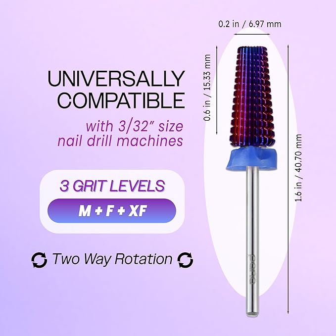 PANA 3/32" Shank 5-in-1 Nail Carbide Bit - (Triple Coarse - Medium Grit, Purple) - Two Way Rotate use for Both Left and Right Handed Fast Remove Acrylic or Hard Gel Machine