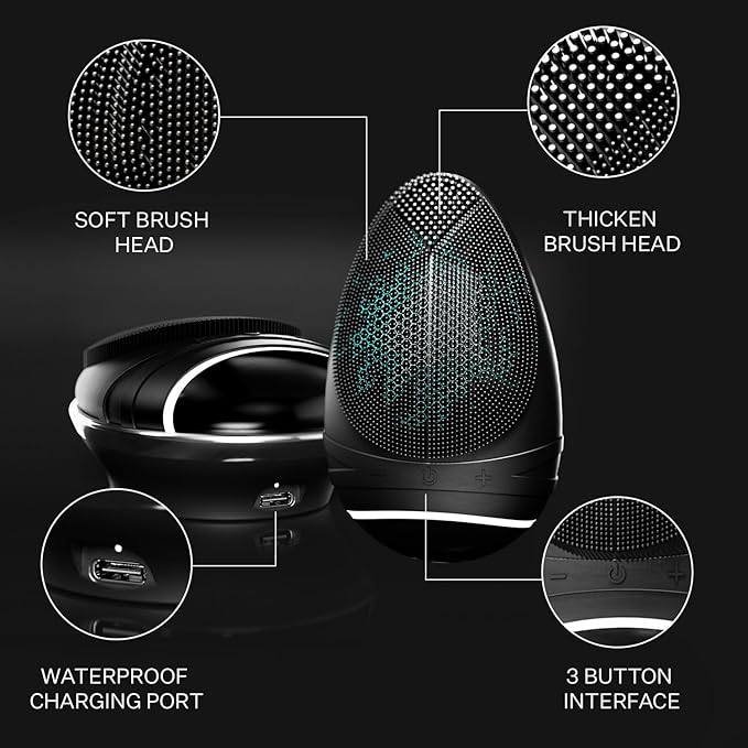 douxds Flex™ Pro Vibrating Face Brush, Electric Face Scrubber, Face Scrubber for Men, Flex™ Face Brush, Men's Skin Care, Powerful Sonic Technology, Removes Dark Marks and Bumps, Acne Treatment