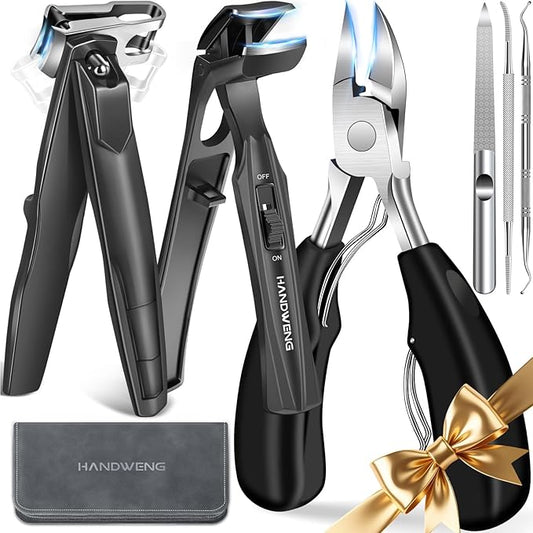 Toenail Clippers for Seniors Thick Toenails, Angled Head Large Toe Nail Clippers for Thick Nails for Men, Heavy Duty Ingrown Toenail Clippers with Wide Jaw, 360° Rotating Nail Clipper with Long Hande