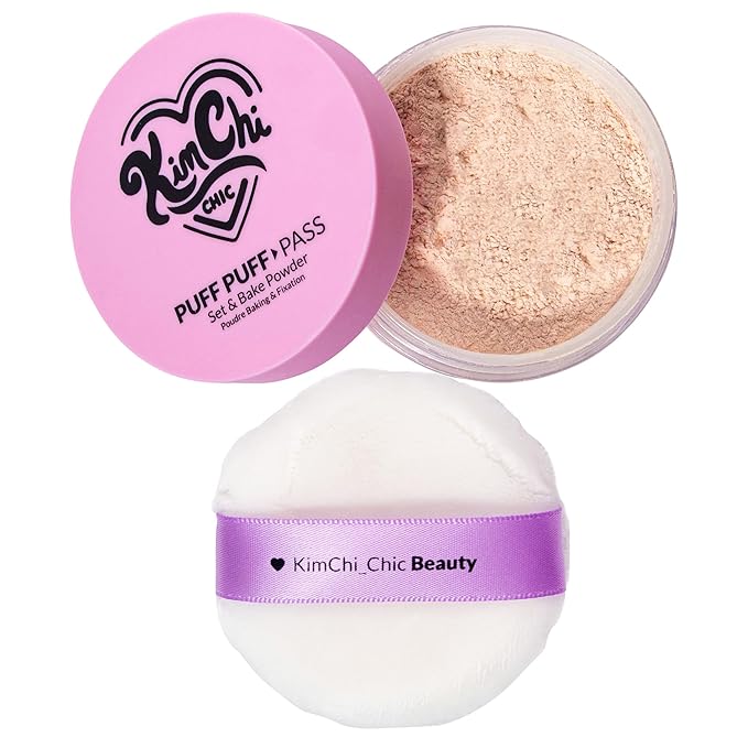 KimChiChic Beauty Puff Puff Pass Set and Bake Setting Powder for Makeup, Extra Fluffy Loose Face Powder Poof, Soft Natural Face Makeup for Uneven Skin Tone, 03 Translucent
