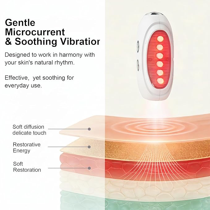 Face Massager Tool with Red Light Therapy for Face, Jade＆Rose Quartz Microcurrent Facial Device with Vibration＆7-Color LED Warm Heat, Gua Sha Facial Tools for Lifting, De-Puffing, Lymphatic Drainage