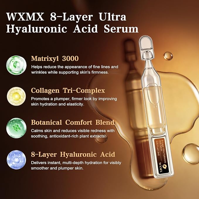 Ultra Hyaluronic Acid Serum for Face – 8 HA Forms + Matrixyl 3000 for Multi-Layer Hydration & Anti-Aging Firmness Support, Collagen Tri-Complex & Peptide Repair (0.05 Fl.oz x 30e)