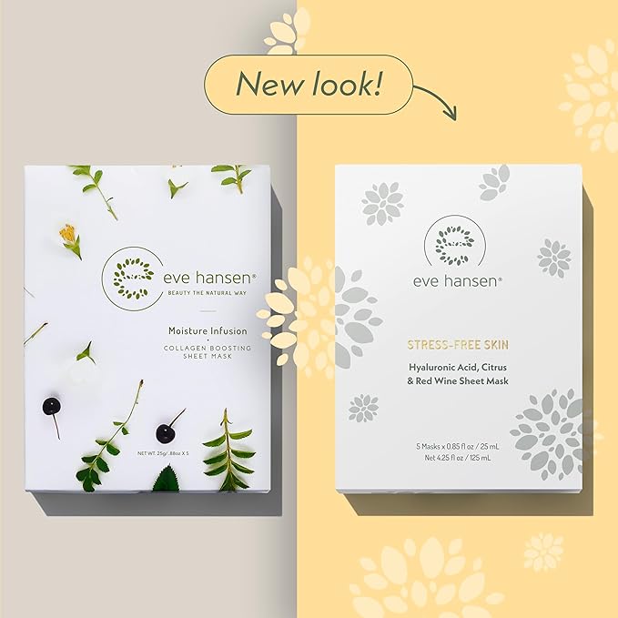 Eve Hansen Hydrating Face Mask Sheets Set of 5 – Moisturizing & Nourishing Care for All Skin Types – With Hyaluronic Acid, Tangerine Peel, Blueberry Extract & Spinach Leaf