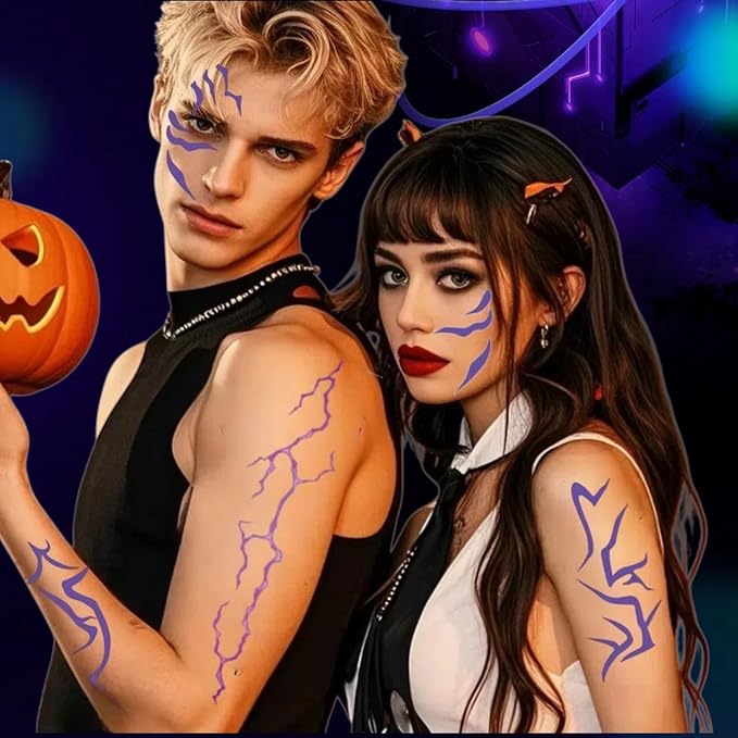 8PCS Halloween Korea-Pop Temporary Tattoo, Ombre Purple Tattoos Realistic Body Art for Hunter Costume, Cosplay, and Party Makeup
